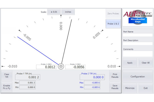 MicroTIR Software -TIR Meter Setup Screen Example
